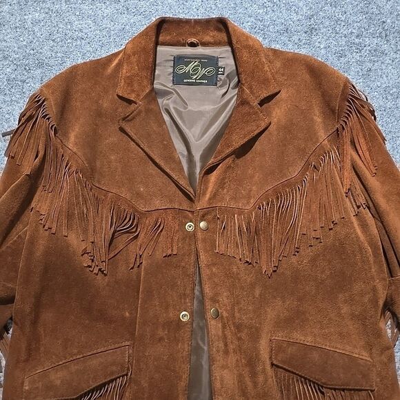 VTG Leather Suede Fringe Jacket Sz44 Montgomery Ward Snap Western Hippie Cowboy - Picture 8 of 13
